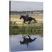 East Urban Home Oregon 'Cowboy Riding Horse Beside Pond w/ Two Dogs' - Photograph Print on Canvas in Blue/Gray/Green | Wayfair NNAI3788 39914632