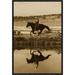 East Urban Home 'Cowboy Riding Horse Beside Pond w/ Two Dogs' Framed Photographic Print on Canvas in Brown | 18 H x 12 W x 1.5 D in | Wayfair