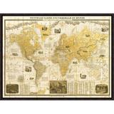 Global Gallery 'Gilded 1859 Map of the World' by Joannoo Framed Graphic Art on Canvas in Gray/Yellow | 12 H x 16 W x 1.5 D in | Wayfair