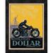 Global Gallery 'Motos & Cycles Dollar' by Vaillant Framed Vintage Advertisement Canvas in Black/Yellow | 18 H x 14.18 W x 1.5 D in | Wayfair