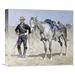 Global Gallery 'Trooper of the Plains' by Frederic Remington Painting Print on Wrapped Canvas in Blue/Gray | 14 H x 16 W x 1.5 D in | Wayfair