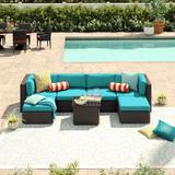 Wade Logan® Ayomikun 2 Piece Rattan Sectional Seating Group w/ Cushions Synthetic Wicker/All - Weather Wicker/Wicker/Rattan in Brown/White | Outdoor Furniture | Wayfair