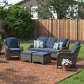Andover Mills™ Melanson Patio 5 Piece Rattan Seating Group w/ Cushions Synthetic Wicker/All - Weather Wicker/Wicker/Rattan in Blue | Wayfair