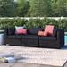 Wade Logan® Ayomikun 96" Wide Wicker Patio Sofa w/ Cushions All - Weather Wicker/Wicker/Rattan in Black | 29 H x 96 W x 34 D in | Wayfair