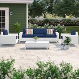 Wade Logan® Azyon 6 Piece Sofa Seating Group w/ Cushions Synthetic Wicker/All - Weather Wicker/Wicker/Rattan in Blue | Outdoor Furniture | Wayfair