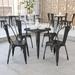 17 Stories Geneen 23.75" Square Metal Indoor-Outdoor Table Set w/ 2 Stack Chairs Metal in Black | Wayfair 399588D113674B469E1DE4DE43FE9D16