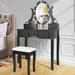 Rosdorf Park Hayter Makeup Vanity Set w/ Rotating Lighted Mirror & Cushioned Stool Wood in Black | 49.7 H x 16.1 W x 31.5 D in | Wayfair