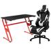 Ebern Designs Bridesdale Desk w/ Gaming Chair & Cup Holder Wood/Metal in White/Black | Wayfair F11160E44F1E47A28AF87938021D6508