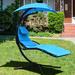 Arlmont & Co. Kelvin Hanging Chaise Lounger w/ Stand Polyester in Blue | 79 H x 43 W x 73.5 D in | Wayfair E633DD51C0504927801D495C3180884A