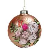 Northlight Seasonal Floral Applique Glass Ball Christmas Ornament Glass in Pink | 4.5 H x 4.5 W x 4.5 D in | Wayfair NORTHLIGHT GB26162