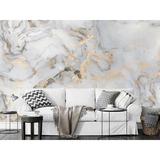 Everly Quinn Lemoore Peel & Stick White Marble Pattern Gold Abstract Removable Wallpaper Vinyl in Gray | 55 W in | Wayfair