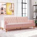 Mr. Kate Stella 80" Wide Convertible Sofa Wood/Velvet in Pink/Brown | 32.5 H x 80 W x 33.5 D in | Wayfair 2390779MK