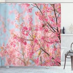 World Menagerie Riggs Japanese Sakura Cherry Blossom Branches Full of Spring Beauty Picture Single Shower Curtain Polyester | 70 H x 69 W in | Wayfair