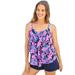 Plus Size Women's Longer-Length Tiered-Ruffle Tankini Top by Swim 365 in Navy Tropical Floral (Size 26)