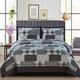 Patchwork Quilt Bedspread Super King Size Bed - 3 Pcs Box Pattern Thick Cotton Filling Bed Warmer Large Blanket Bed Spread With Quilt Fabric 2 Pillowcase - Denim Grey