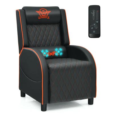 Costway Massage Gaming Recliner Chair with Headrest and Adjustable Backrest for Home Theater-Orange