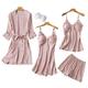Chongmu Womens 4pcs Silk Pyjama Sets Cami Top Nightwear Satin Sleepwear Pajamas Set with Shorts Nightdress