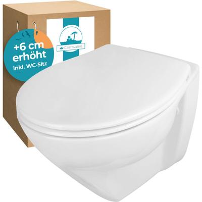 Calmwaters - Erhöhtes Wand wc spülrandlos Modern Plus mit Toilettendeckel, + 6 cm Erhöhung,