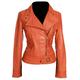 Tara Orange Ladies Military Style Double Breasted Retro Designer Real Soft Washed Lambskin Leather Fashion Short Jacket (Sizes: 8 to 22 Available) (Size: 12)