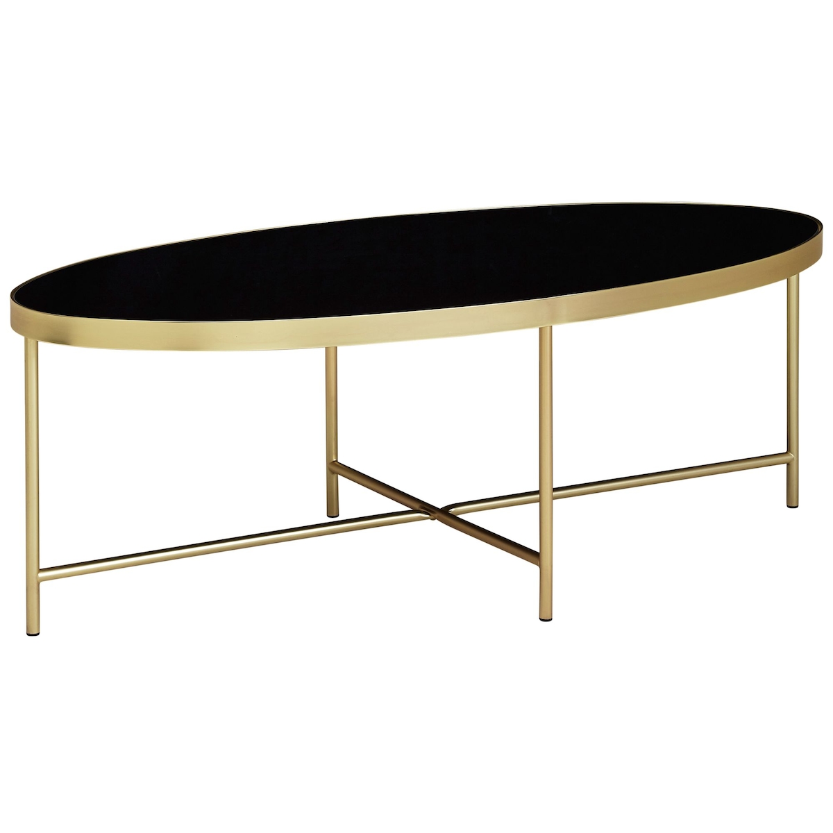 FineBuy Couchtisch Glas Schwarz Wohnzimmertisch Oval 110 x 56 Glastisch Gold Image