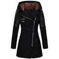 LOPILY Ladies Pea Coat Teddy Fur Lining Warm Insulated Teddy Bear Jacket Front Side Zipper Suede Leather Woolen Coats Trench Coats Jumper（Black，16 UK/3XL CN）