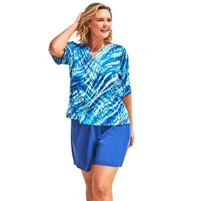 Plus Size Women's Three-Quarter Sleeve Swim Tee by Swim 365 in Dream Blue Tie Dye (Size 22/24) Rash Guard