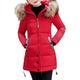 HARRYSTORE Women's Down Coat Jacket with Faux Fur Trim Hood Down Padded Long Winter Warm Parka Puffer Jacket Outwear (XXL, Red)
