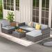 Latitude Run® Eudy 6 Piece Rattan Sectional Seating Group w/ Cushions Synthetic Wicker/All - Weather Wicker/Wicker/Rattan in Brown | Outdoor Furniture | Wayfair