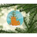 The Holiday Aisle® Scottish Fold Cat Merry Christmas Tree Holiday Shaped Ornament Ceramic/Porcelain in Blue/Green | 3 H x 3 W x 0.25 D in | Wayfair