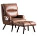 Lounge Chair - George Oliver 29.52 W Lounge Chair & Ottoman Faux Leather in Brown | 37 H x 29.52 W x 33.46 D in | Wayfair