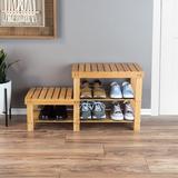 Rebrilliant 2-Tier Bamboo Shoe Storage Bench- Stores 6 pairs of shoes Wood/Solid Wood in Brown | 18.25 H x 33.5 W x 10 D in | Wayfair