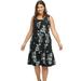 Plus Size Women's Fit and Flare Knit Dress by ellos in Black Grey Floral (Size 1X)