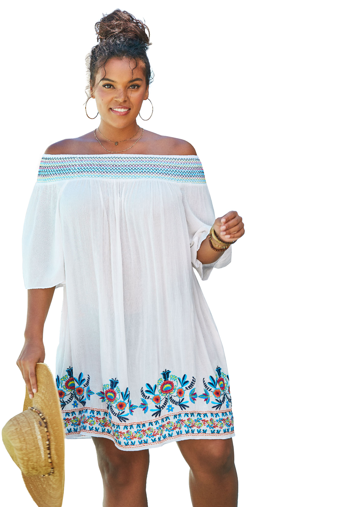 Plus Size Women's Off-The-Shoulder Cover Up by Swim 365 in White Multi (Size 18/20)