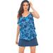 Plus Size Women's Longer-Length Tiered-Ruffle Tankini Top by Swim 365 in Blue Medallion Print (Size 18)