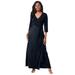 Plus Size Women's Stretch Knit Faux Wrap Maxi Dress by The London Collection in Black (Size 30 W)