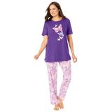 Plus Size Women's Graphic Tee PJ Set by Dreams & Co. in Plum Burst Floral Butterfly (Size 3X) Pajamas