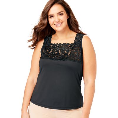 Plus Size Women's Silky Lace-Trimmed Camisole by Comfort Choice in Black (Size 3X) Full Slip