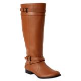 Extra Wide Width Women's The Janis Regular Calf Leather Boot by Comfortview in Cognac (Size 10 1/2 WW)