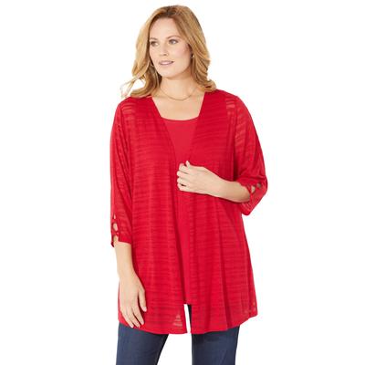 Plus Size Women's Shadow Stripe Cardigan by Catherines in Classic Red (Size 1X)