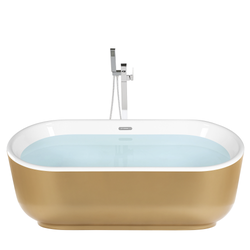 Badewanne Gold/Weiß 170 x 80 cm aus Sanitäracryl Freistehend mit geschwungenem Rand Ovale Form Badezimmer Zubehör Elegant Glamour-Stil