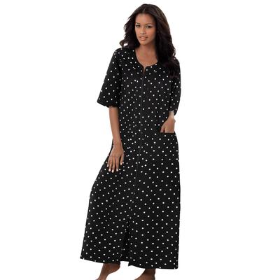 Plus Size Women's Long French Terry Zip-Front Robe by Dreams & Co. in Black Dot (Size 5X)