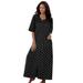 Plus Size Women's Long French Terry Zip-Front Robe by Dreams & Co. in Black Dot (Size 5X)