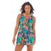 Plus Size Women's Twist-Front Swim Dress by Swim 365 in Black Tropical Floral (Size 16) Swimsuit Cover Up