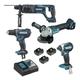 4er-Set 18 v Li-Ion 5 Ah (DGA504 + DDF482 + DHR241 + DTD153) Makita 2 Batterien, Ladegerät, Koffer