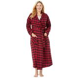 Plus Size Women's Long Flannel Robe by Dreams & Co. in Red Buffalo Check (Size 2X)