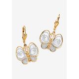 Women's Yellow Gold-Plated Butterfly Two Tone Drop Earrings by PalmBeach Jewelry in Gold