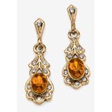 Women's Gold Tone Antiqued Oval Cut Simulated Birthstone Vintage Style Drop Earrings by PalmBeach Jewelry in November
