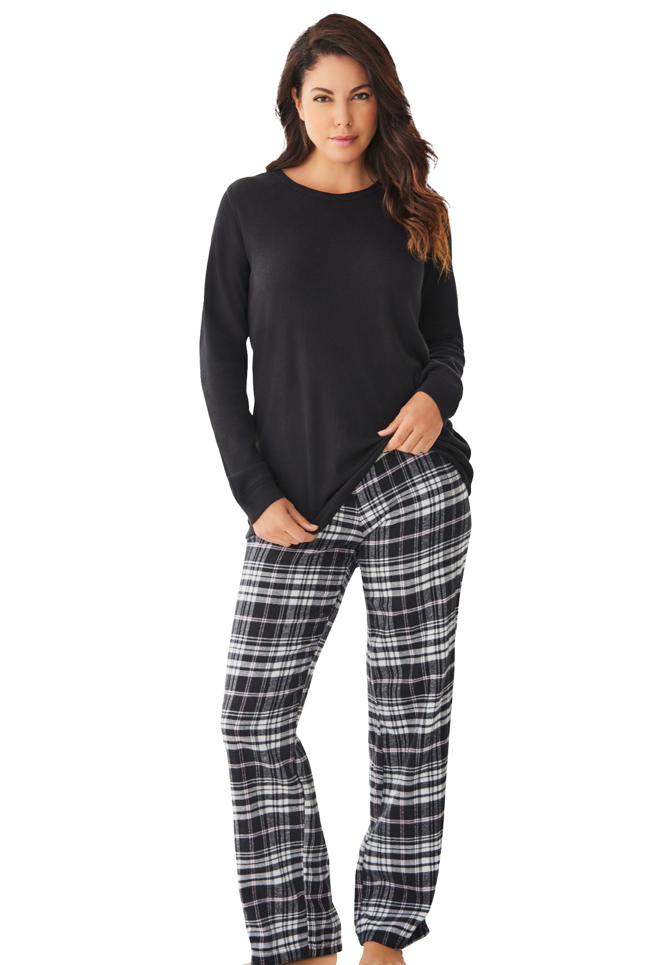 Plus Size Women's Thermal PJ Set by Only Necessities in Black Plaid (Size 30/32)