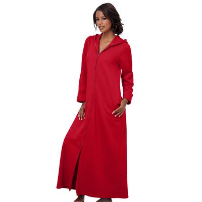 Plus Size Women's Long Hooded Fleece Sweatshirt Robe by Dreams & Co. in Classic Red (Size 1X)