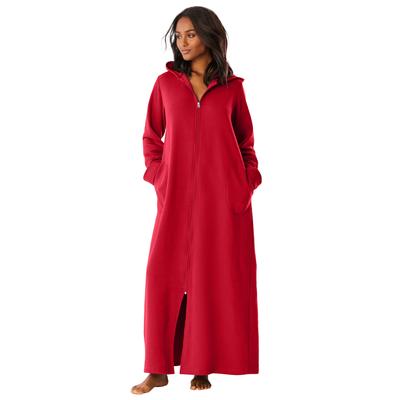 Plus Size Women's Long Hooded Fleece Sweatshirt Robe by Dreams & Co. in Classic Red (Size 1X)